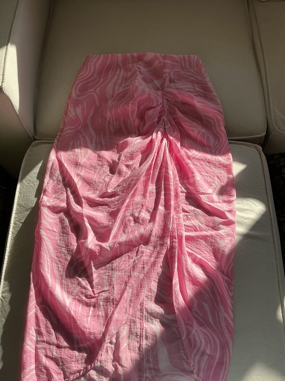 H&M Pink Zebra-Print Ruched Midi Skirt